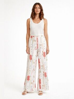 Jaime Hayon White and Red Embroidered Wide-Leg Pants
